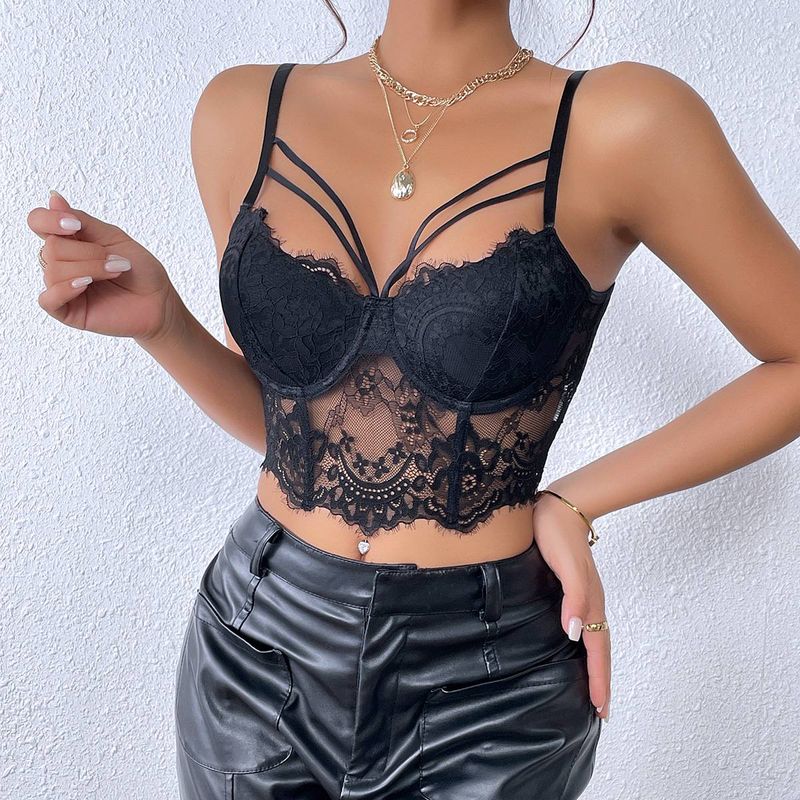 New Summer And Autumn Cross Border Women's Clothing Eye Catching Design Sexy Lace Perspective Chest Support Camisole Small Vest 11134_voghion.com