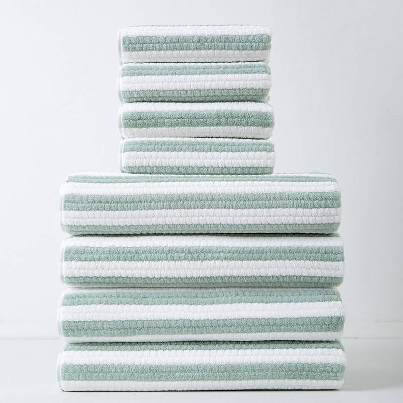 Premium Coral Fleece Striped Towel Set - Ultra Soft & Absorbent Bath & Face Towels, Quick-Dry, Non-Shedding, 1/2/3-Piece Home & Travel Sets_voghion.com