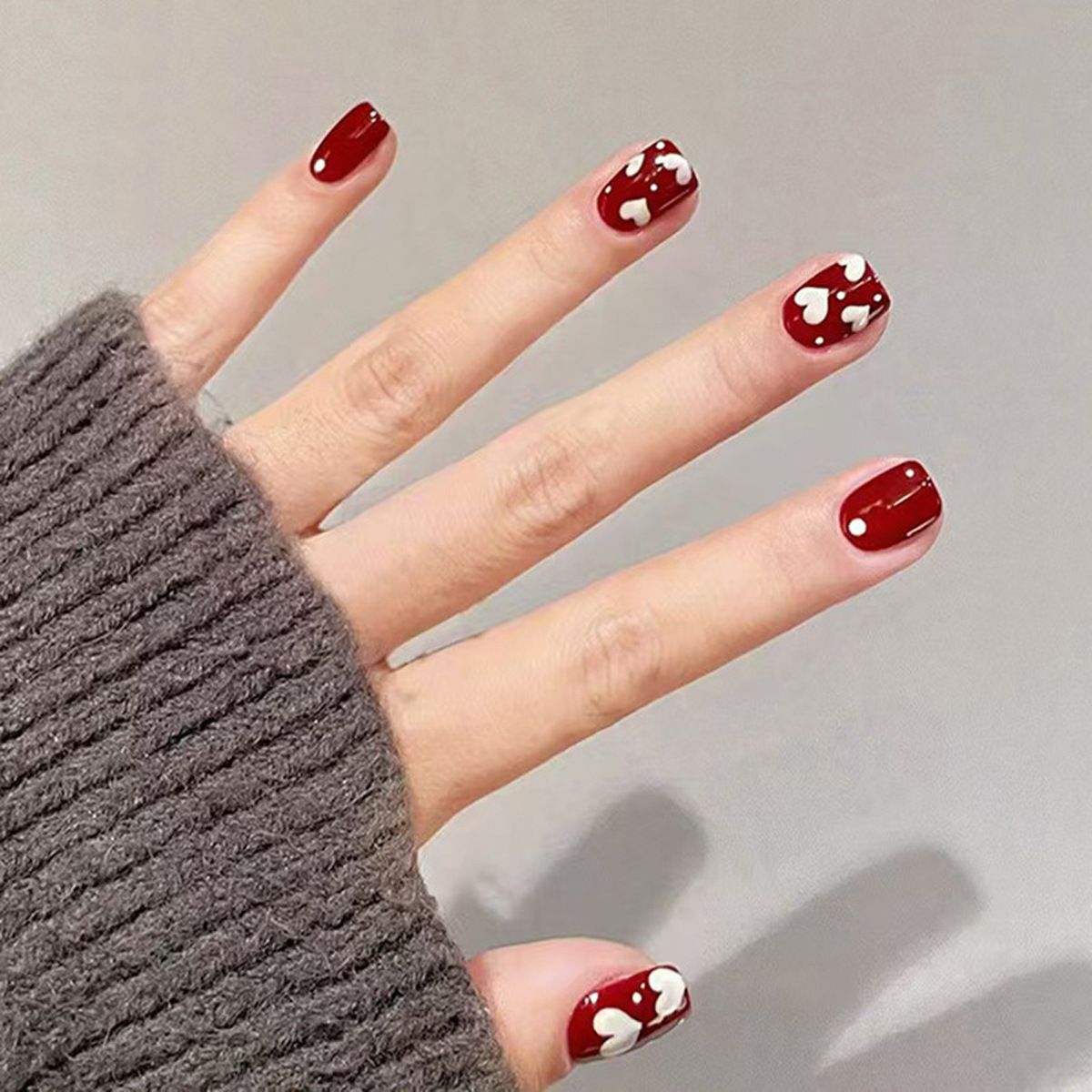 Unghie finte semplici, rosso vino, ragazza delicata, amore, sbiancamento, adesivi per nail art versatili, smontaggio e applicazione, adesivi per nail art, 24 pezzi_voghion.com