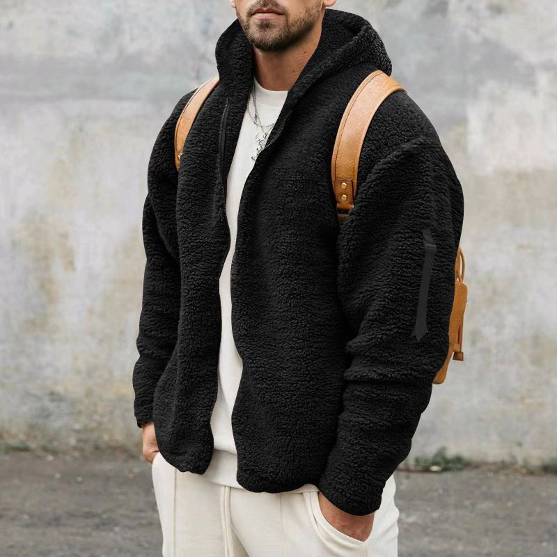 Herrenbekleidung Herbst Winter doppelseitige Fleece-warme Jacke lockerer Freizeitmantel mit Kapuze_voghion.com