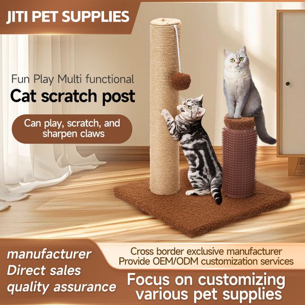 Pet Supplies Yellow Sisal Post Cat Scratching Board Itch Relief Multi-Functional Self-Entertainment Toy With Label And_voghion.com