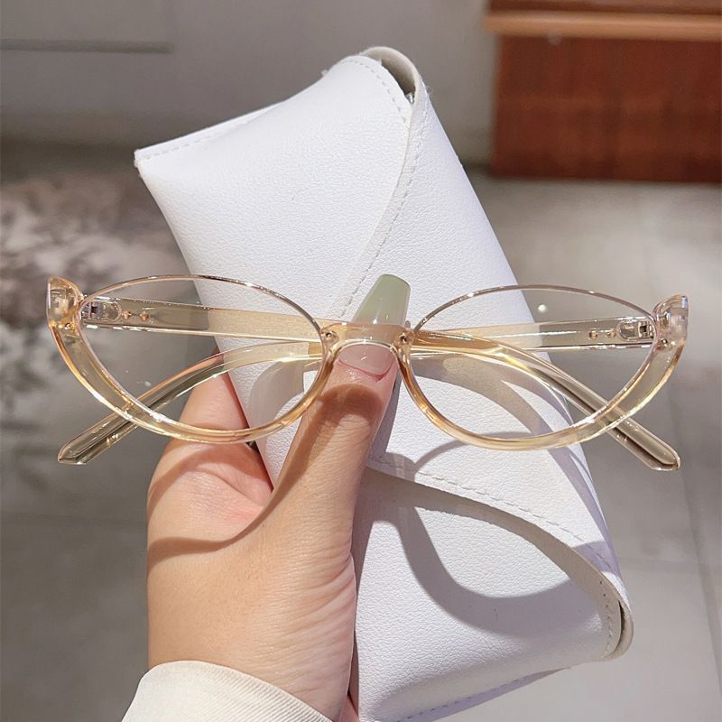 Dames Half Frame Cat Eye Modieuze Anti-Blauw Licht Bril, Internet Beroemd, Zelfde Stijl, Geen Make-up, Afslankend,_voghion.com