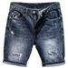 Men's Clothing Summer Trendy Brand Internet Celebrity Ripped Denim Shorts Men's Korean Style Trendy Slim Fit Blue Trendy Five Point Shorts_voghion.com