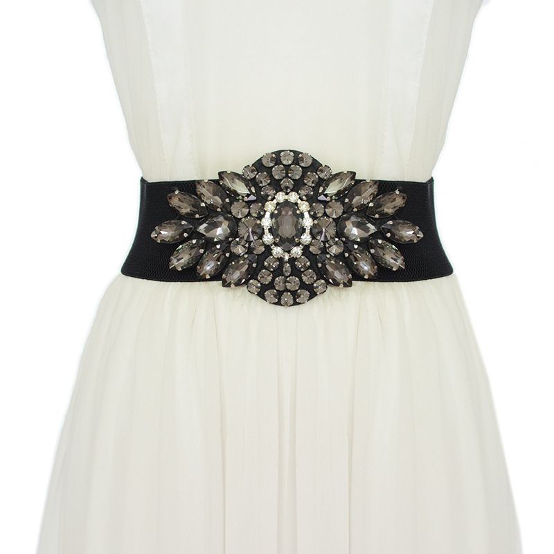 Nouveau style avec bande élastique, robe décorative incrustée de strass, ceinture large pour femmes_voghion.com