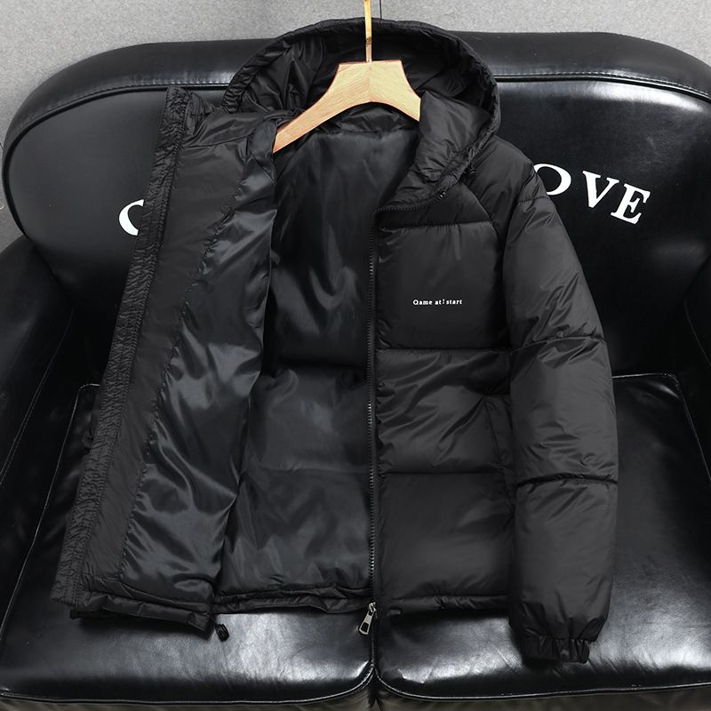 Giacca invernale con cappuccio da uomo - Cappotto in pile caldo e spesso per ragazzi, alla moda e casual (nero/verde)_voghion.com