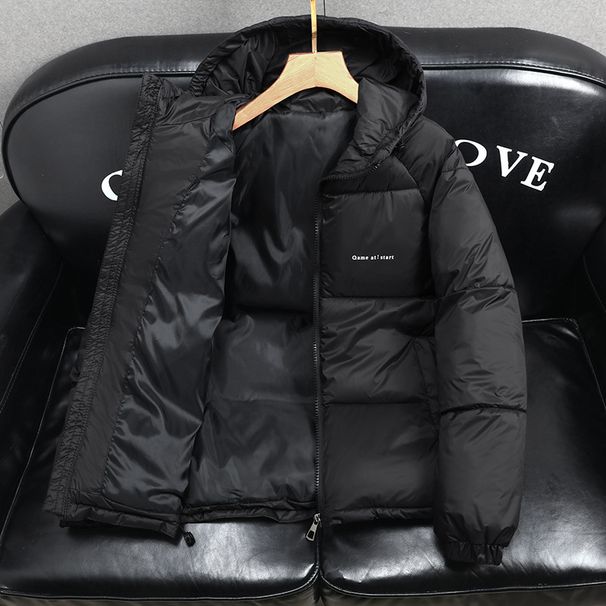 Giacca invernale con cappuccio da uomo - Cappotto in pile caldo e spesso per ragazzi, alla moda e casual (nero/verde)_voghion.com