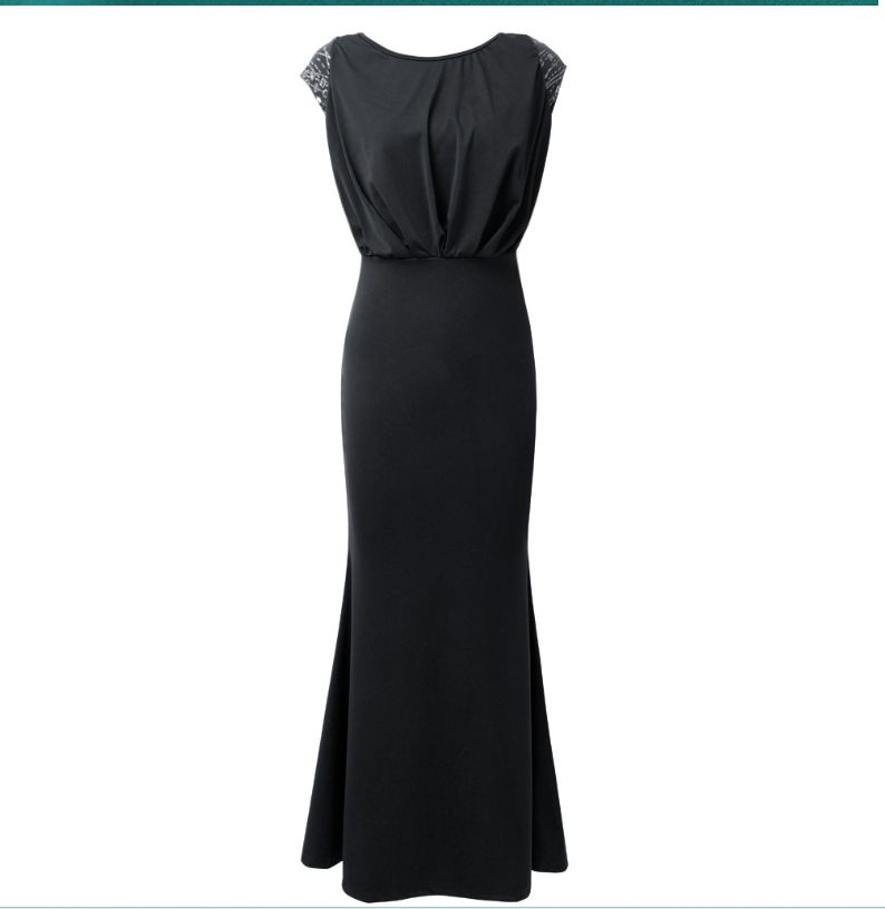 Women's new lace sequins ribbon bow fishtail evening dress slim fit hip temperament dress_voghion.com