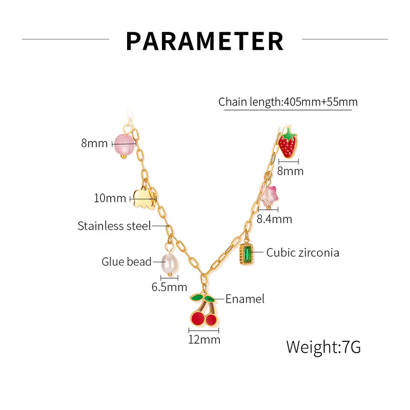 Damenschmuck Halskette Weiblich Edelstahl Persönlichkeit Multi Element Kirsche Hochwertiger Titanstahl Schlüsselbeinkette_voghion.com