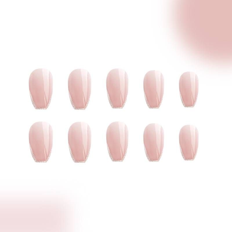 Short Glossy Oval Glitter French Wear Manicure Simple Elegant All-match Ins Gentle Wear Nail 24 Pieces_voghion.com