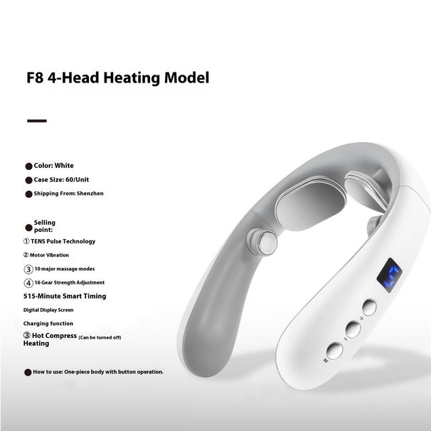 Neck Massager With Bluetooth & Heat Therapy - 4 EMS Nodes, 5 Massage Modes, USB Rechargeable, Adjustable Intensity_voghion.com