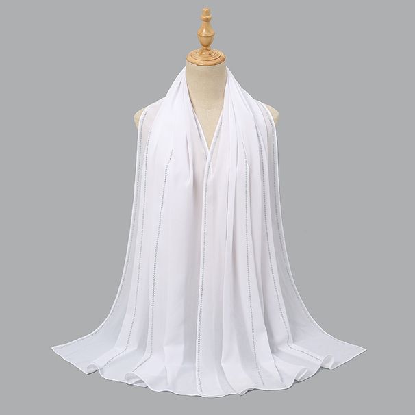 Sciarpa lunga musulmana in chiffon monocromatico con perle e strisce larghe, con catena in ferro, popolare foulard da donna_voghion.com