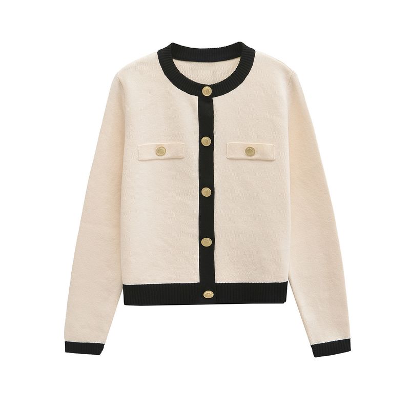 Women's clothing 2024 autumn winter new style, fashionable and contrasting color, gold breasted knitted outer_voghion.com
