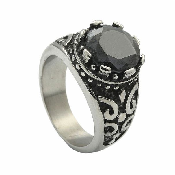 Jewelry Titanium Inlaid Diamond Trendy Men Punk Stainless Steel Edge Shape Multicolor Ring Straight_voghion.com