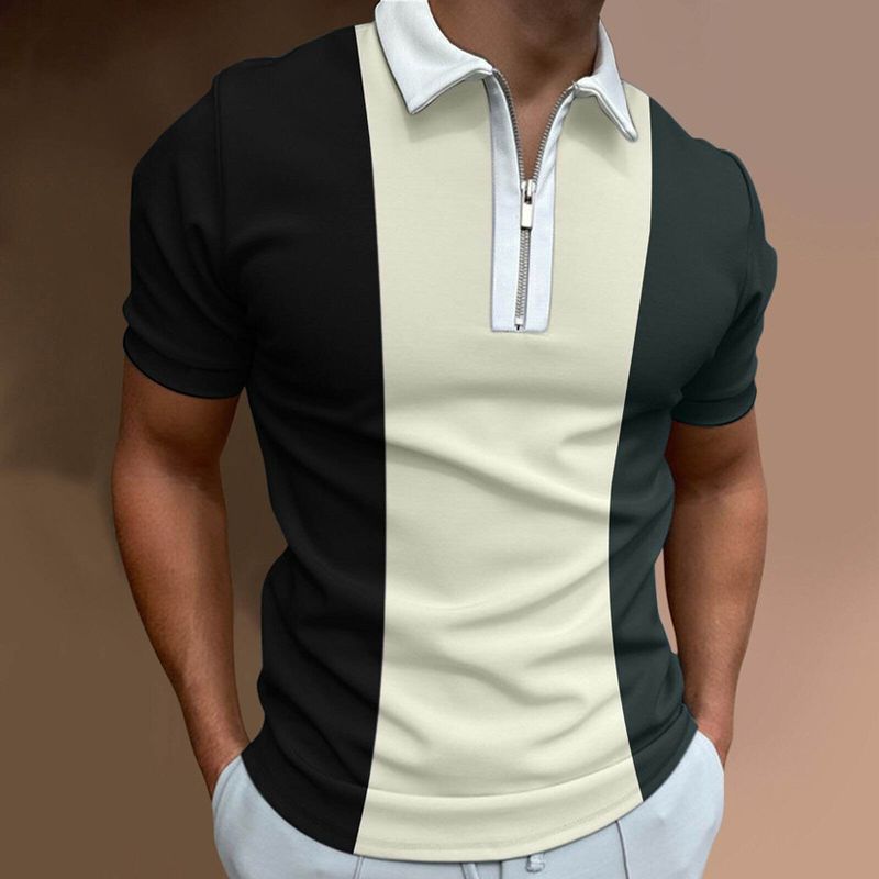 Herrenbekleidung Sommer Herren-Poloshirt mit Reißverschluss und 3D-Druck, mehrfarbig, lässig, farblich abgestimmt, kurzärmelig_voghion.com