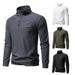 Sweat-shirt à col montant et demi-zip pour homme - Mélange de coton respirant, coupe ajustée, manches longues, couleur unie (blanc, gris foncé)_voghion.com