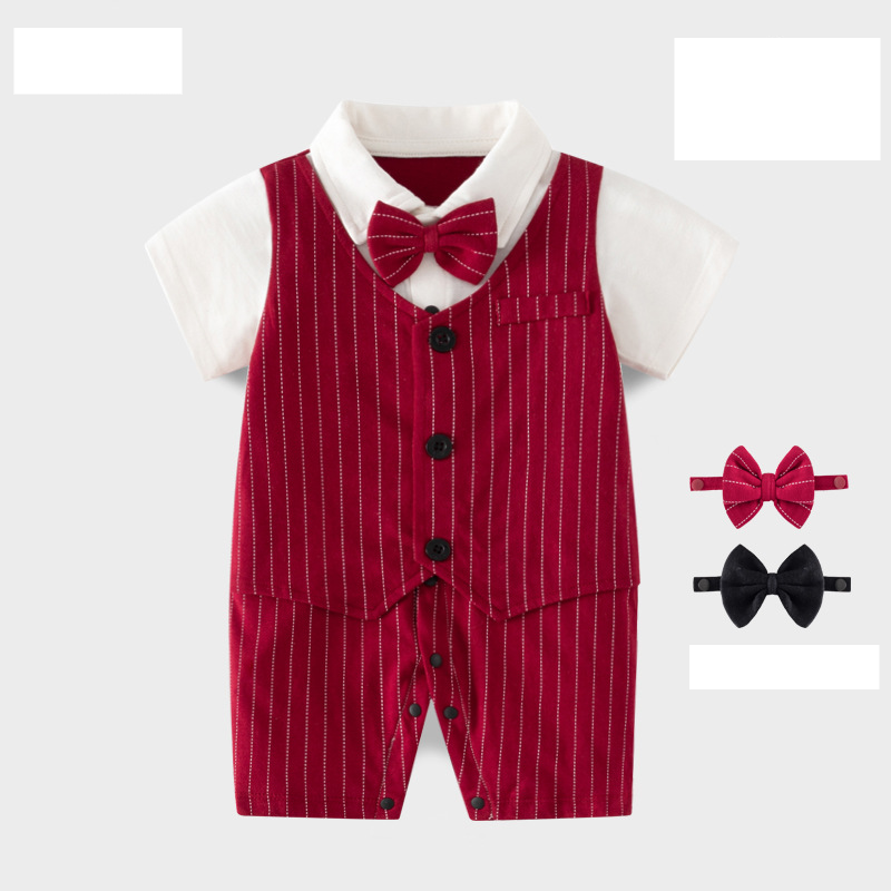 Combinaison bébé printemps et automne vêtements vin rouge bébé mois complet vêtements cent jours jour un an robe homme barboteuse vêtements rampants_voghion.com