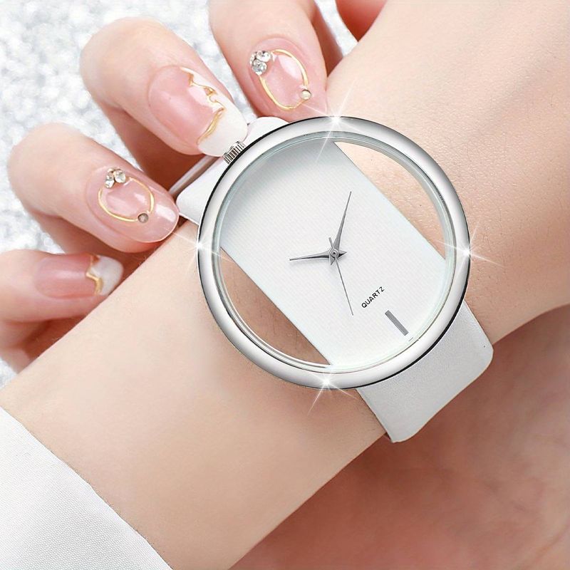 1pc-Couple's Watches Fashion Hollow Out Dial Women’s Watch Leather Band Analog Quartz Wristwatch_voghion.com