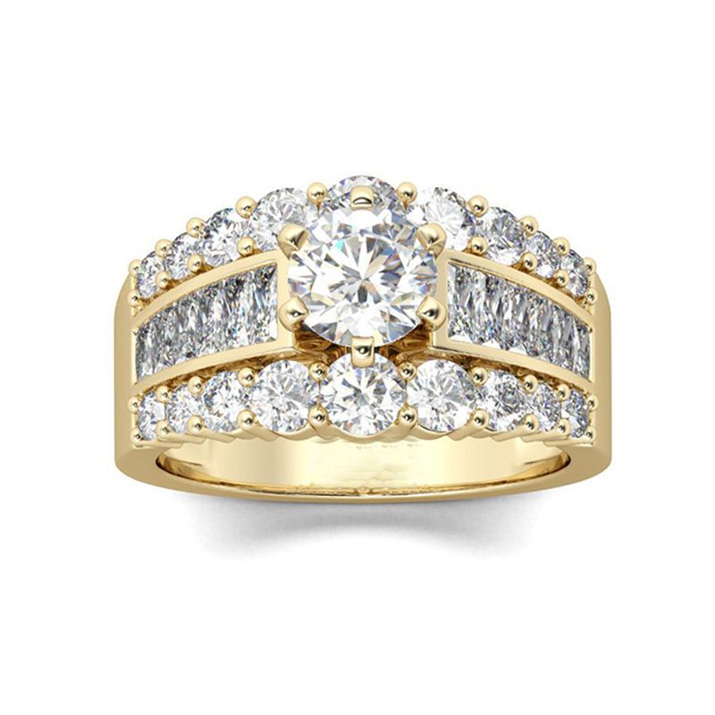 Cao Shi Women's Wedding Luxurious Gold Bright Crystal Zircon Modern Design Engagement Party New Ring_voghion.com