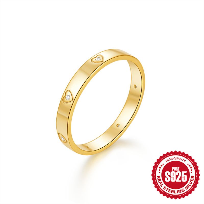 Damenschmuck Klassischer S925 Sterling Silber Herz Polierter Alltags-Hochzeits-Verlobungsring_voghion.com