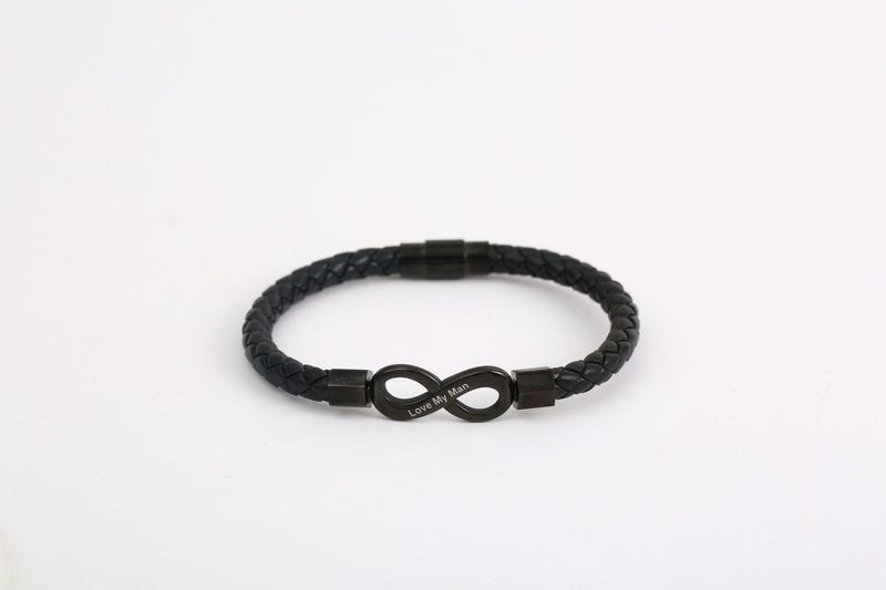 Bracciale in acciaio inossidabile con corda in pelle intrecciata, personalità infinita, forma a 8, moda uomo_voghion.com