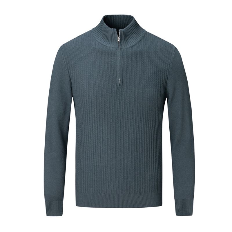 Herren Slim Fit Strickpullover mit halbem Reißverschluss und Stehkragen, Thermopullover – Gestreifter, lässiger Winterpullover für den urbanen Stil (Schwarz/Grau/Blau/Beige, S-XXXL)​_voghion.com