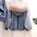 Elegante giacca invernale in denim con cappuccio e fodera in pile per donna - Comodo cappotto corto imbottito con fodera in sherpa (rosa, grigio, bianco)_voghion.com