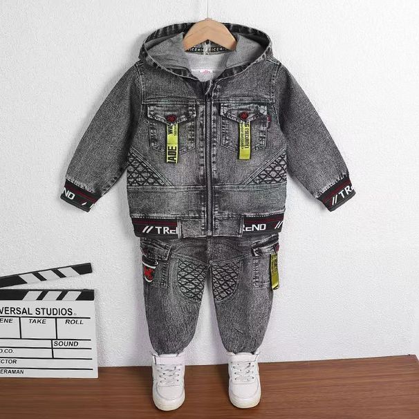Bērnu apģērbs zēniem Pavasara kostīmi Pavasara jauni ikdienas džinsa rietumu stila divdaļīgi kostīmi zēniem Skaisti un moderni_voghion.com