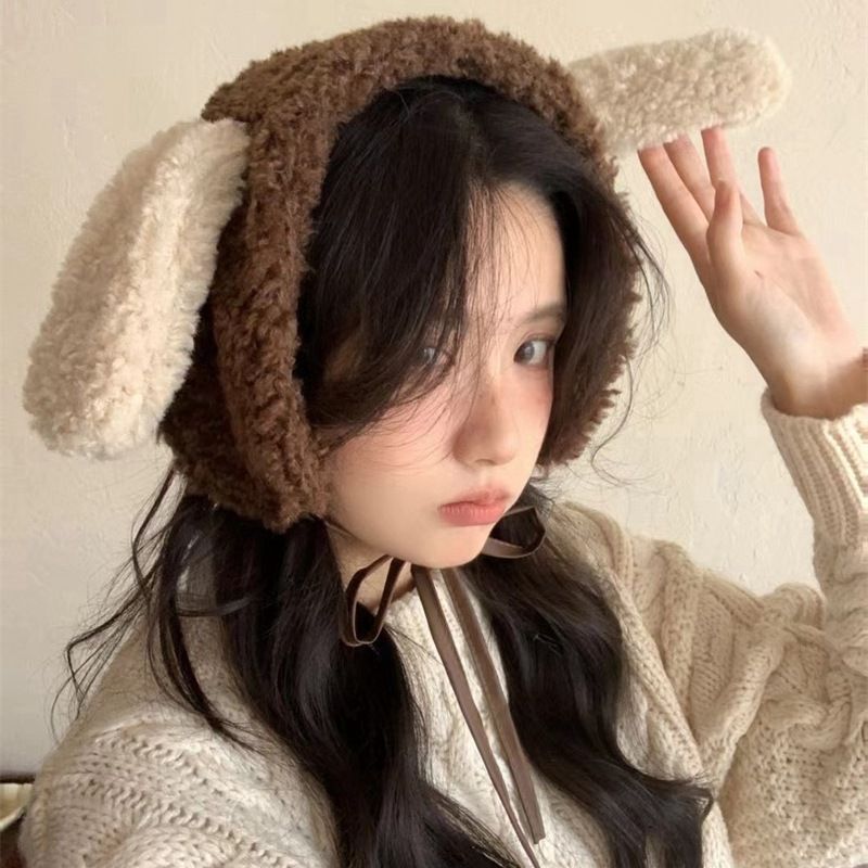 Bonitas orejeras de peluche de cachorro para mujer, nuevos calentadores de invierno 2024, protección cálida, correas a prueba de viento, orejeras suaves para niña,_voghion.com