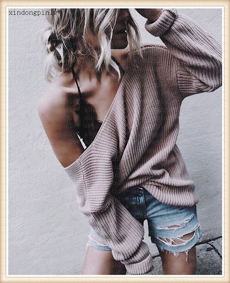 Maglione lavorato a maglia a V con maniche lunghe e doppio lato corto da donna autunno/inverno 2020_voghion.com