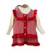 New Girls Knitted Sweater Three Piece Set Round Neck Bowknot Vertical Striped Vest + Fishtail Skirt + Bottoming Shirt_voghion.com