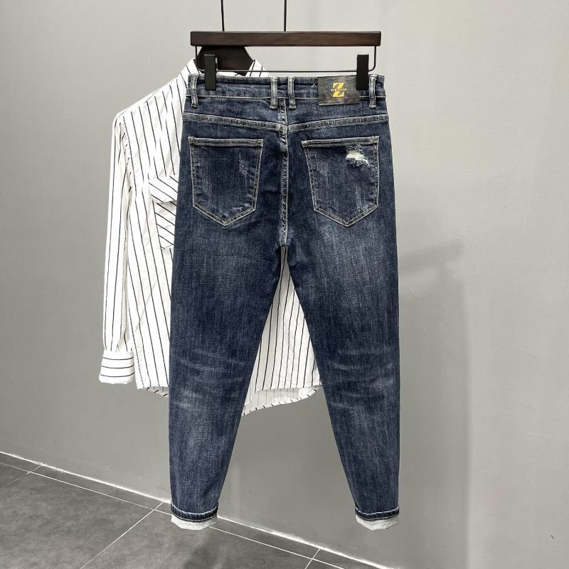 Jeans Herren neue Lochpatch kleine Bein trendige Marke elastische Slim Fit Geist junger Mann einfache Freizeithose_voghion.com
