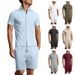 Herren-Set aus kurzärmligem Hemd und Shorts mit Jacquard-Print – Atmungsaktives, lässiges Sommeroutfit (einfarbige, zweiteilige Loungewear)_voghion.com