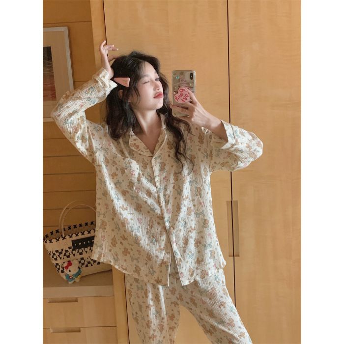 Pajamas for women in spring autumn, long sleeved cute and simple home clothes, high-end sense, 2024 new item, can be_voghion.com