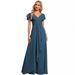 Chiffon Bridesmaid Dress With Split V-neck High Waisted A-line Ballroom Dress_voghion.com
