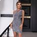 Women's Clothing Elegant Sequin Bodycon Dress One Shoulder Mini Party Dress For Women - Grey/Blue, S/M/L/XL One Shoulder Mini Party Dress One Shoulder_voghion.com