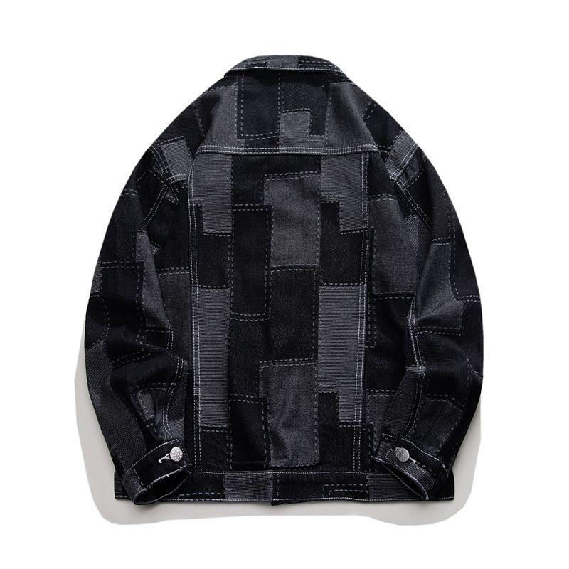 CT Color-Block Plaid Denim Men, New Fashion, Stylish British Long-Sleeve Turn-Down Collar Men's Jacket For Spring_voghion.com