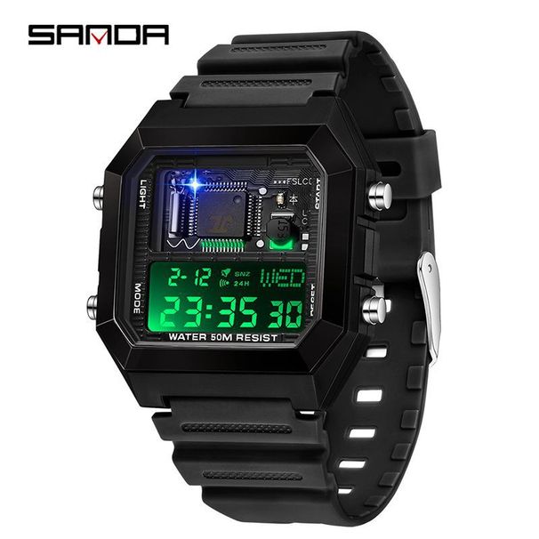 Digital Alarm Clock Watch With Multi-Function Timer, Stopwatch, LED Backlight, Waterproof 50m, Unisex Square Sports Watch For Students Professionals_voghion.com
