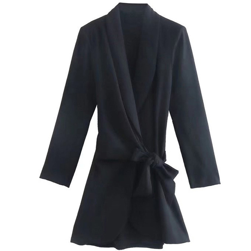 Frauen temperament mode einfarbig kurze langärmelige anzug kleid_voghion.com