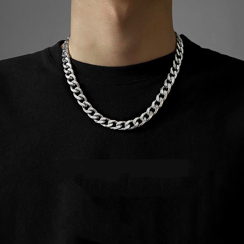 Collier cubain incolore en acier au titane pour hommes et femmes Hip Hop Cool Street chaîne épaisse chaîne de chandail_voghion.com