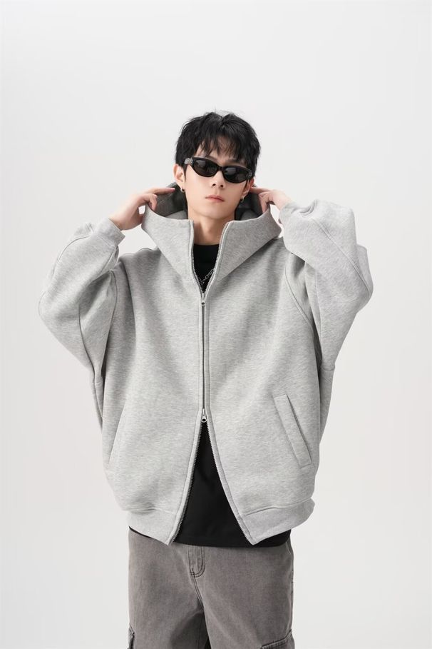 Felpa con cappuccio e zip in pile pesante – Pullover invernale unisex con doppie cerniere (nero/grigio chiaro, M-3XL)_voghion.com