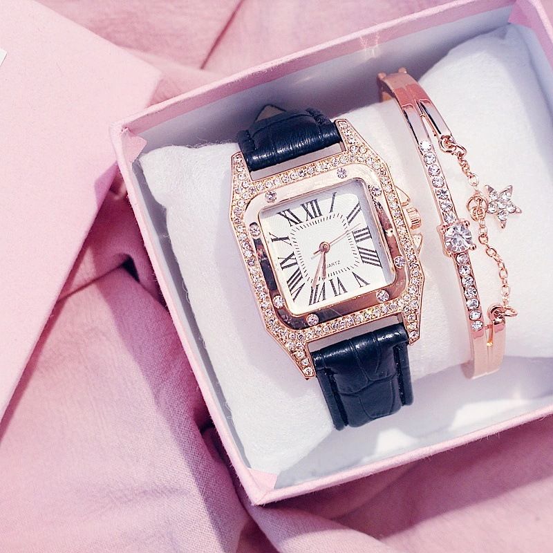 2 unids/set nuevo reloj de mujer a la moda y reloj personalizado conjunto de joyería pulsera de diamantes conjunto de reloj de cuarzo_voghion.com