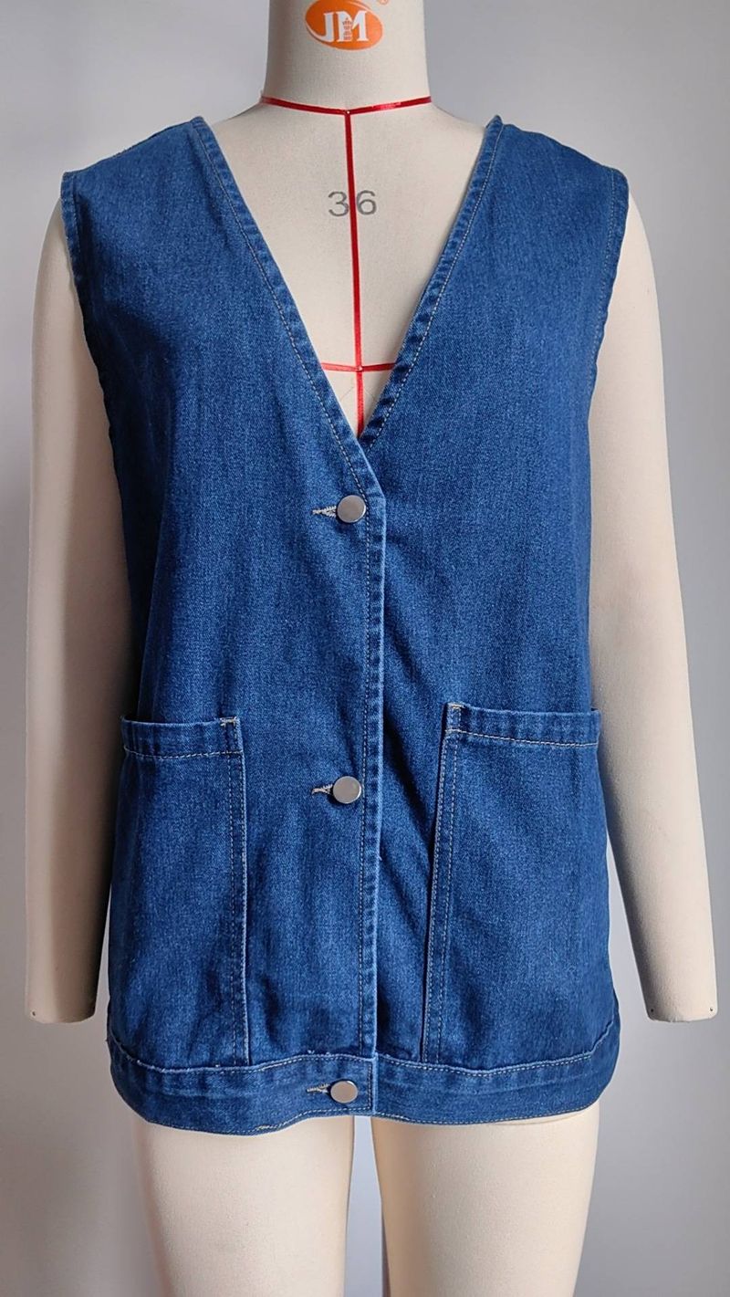 ny jeansväst trendig jeansärmlös väst_voghion.com