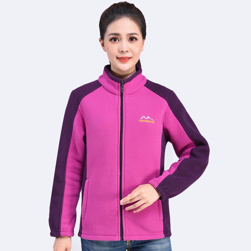 Middle aged elderly autumn and winter outdoor clothing fleece women's coat large loose cardigan stand up collar_voghion.com