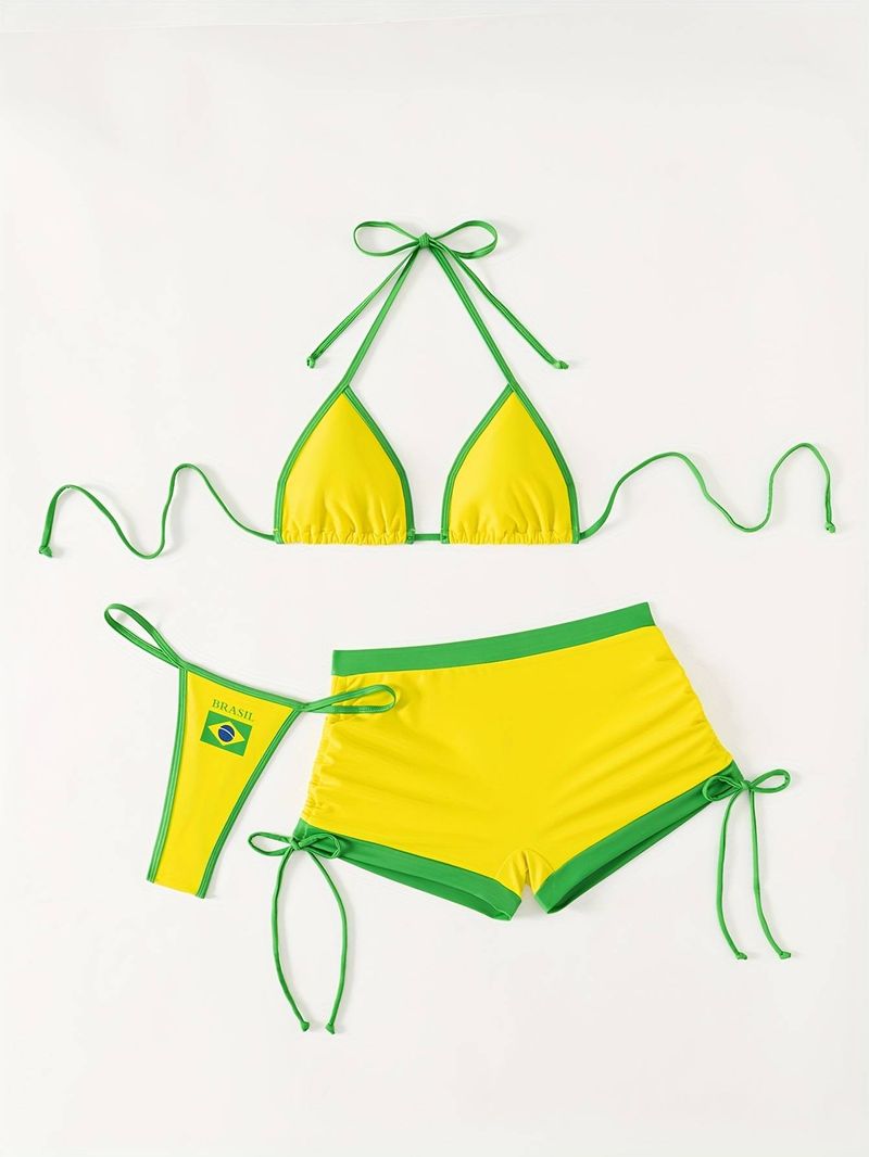 Dameskleding Bikini Driedelige Set Contrasterende Kleur Sexy Zee Dopamine Badpak_voghion.com