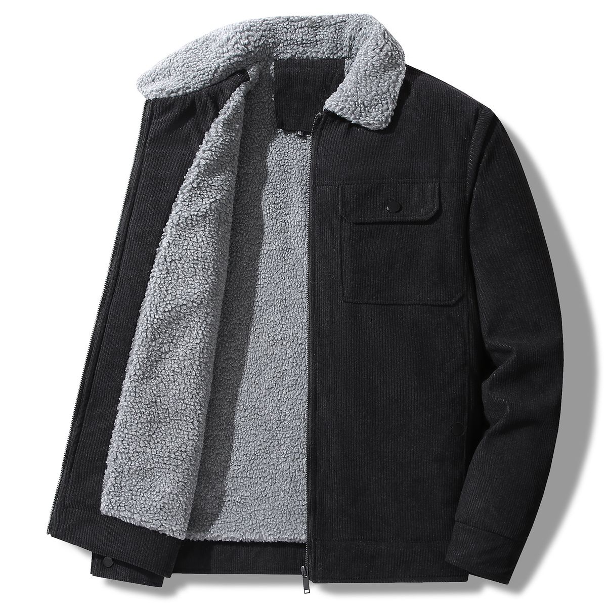 Giacca da uomo in velluto a coste Sherpa – Cappotto da lavoro invernale foderato in pile con tasche multiple (M-5XL, Nero/Cachi/Verde militare/Grigio)_voghion.com
