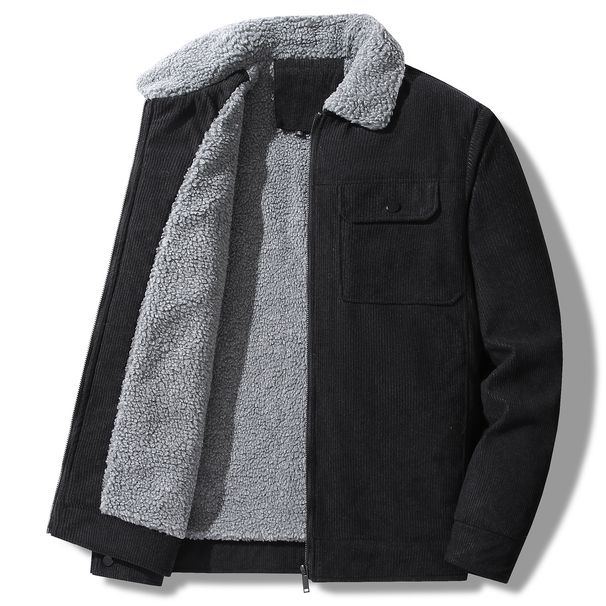 Giacca da uomo in velluto a coste Sherpa – Cappotto da lavoro invernale foderato in pile con tasche multiple (M-5XL, Nero/Cachi/Verde militare/Grigio)_voghion.com