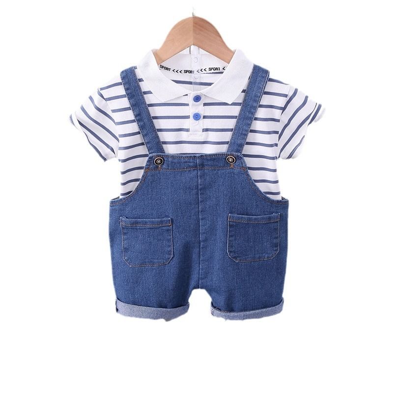 Boys 2024 New Western Style Children's Baby Summer Flip Collar Strips, Cowboy Backstraps, Short Sleeve Two Piece Set_voghion.com