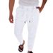 Pantaloni da uomo Premium, nuovi, in cotone e lino, con coulisse, a gamba dritta, casual, con lacci, primavera e autunno_voghion.com
