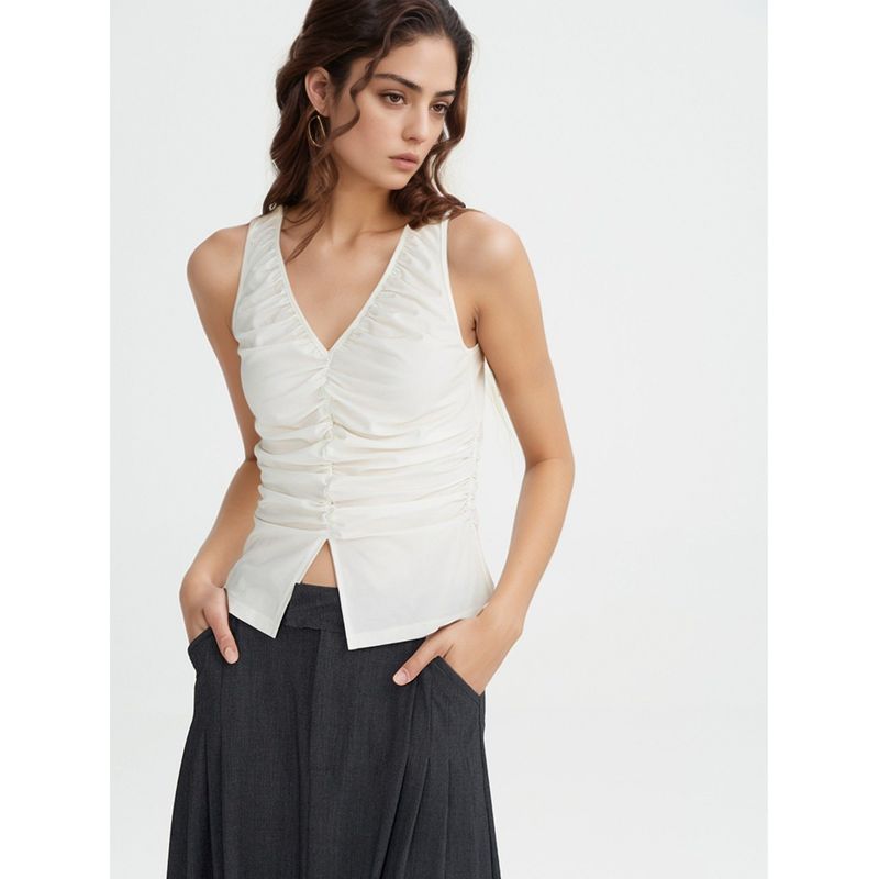 Women's Clothing 2025 Summer New Style Pleated Vest, Wearing White On Top_voghion.com