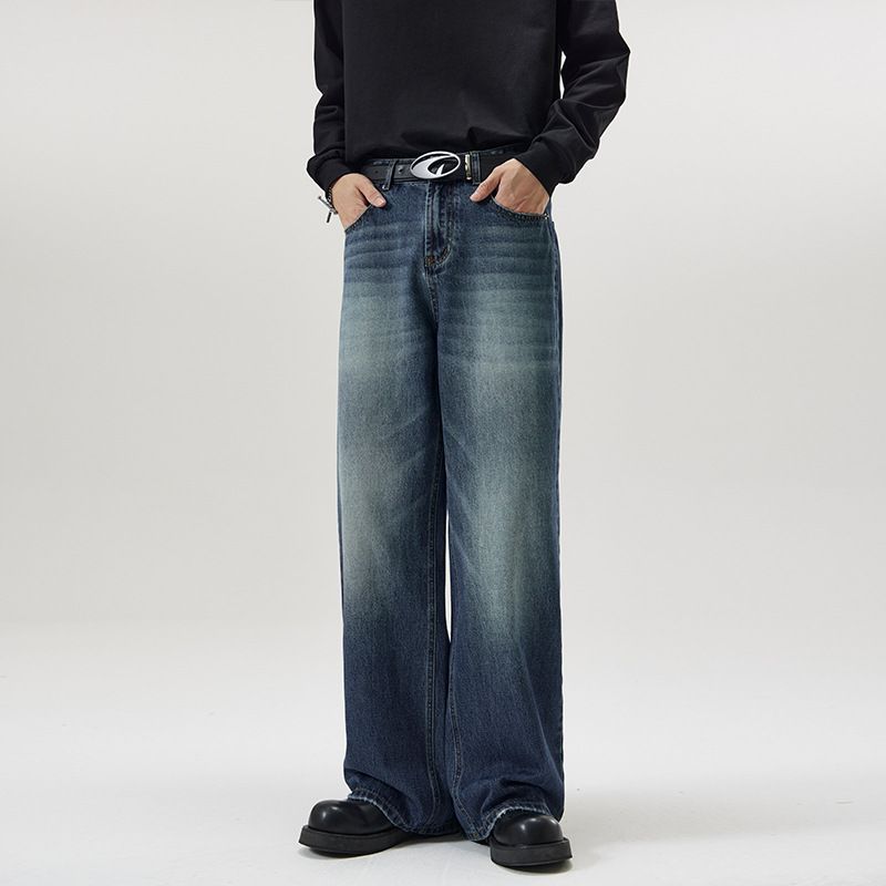 Men's Clothing Running Style Korean A type Straight Jeans Men's Fashion Brand Loose Wide Leg Mopping Long Pants_voghion.com